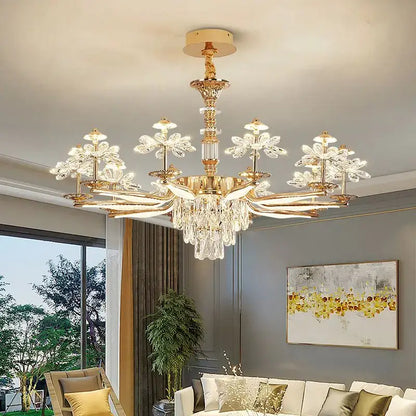 Elegant gold crystal flower ceiling pendant light dining room