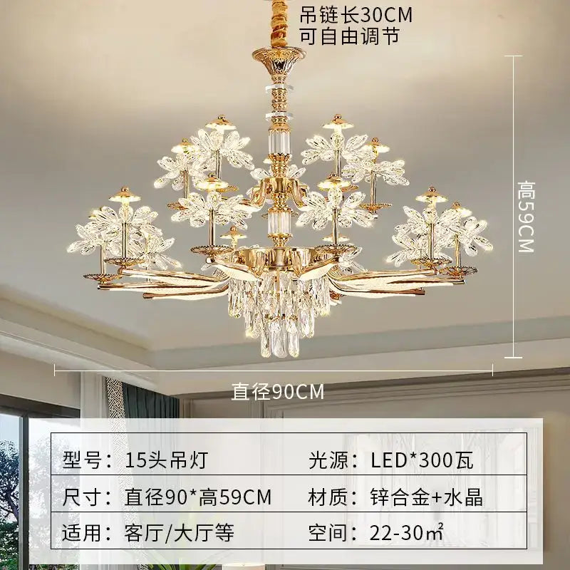 Elegant gold crystal flower ceiling pendant light dining room