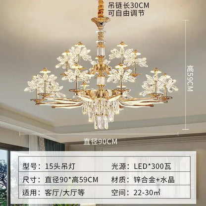 Elegant gold crystal flower ceiling pendant light dining room