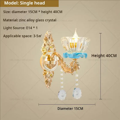 Luxe gold & blue ceramic crystal chandelier living room lighting