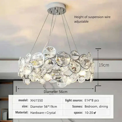 Modern chrome crystal pendant light fixture living room double ring