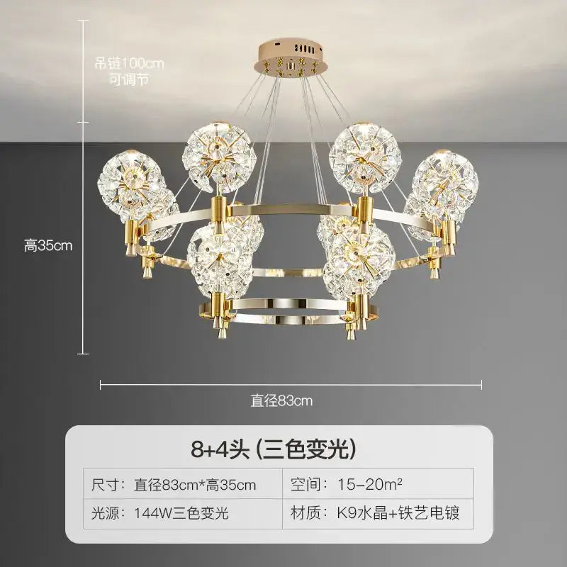 Gold crystal chandelier dandelion sphere light for living room