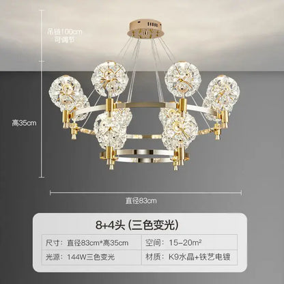 Gold crystal chandelier dandelion sphere light for living room