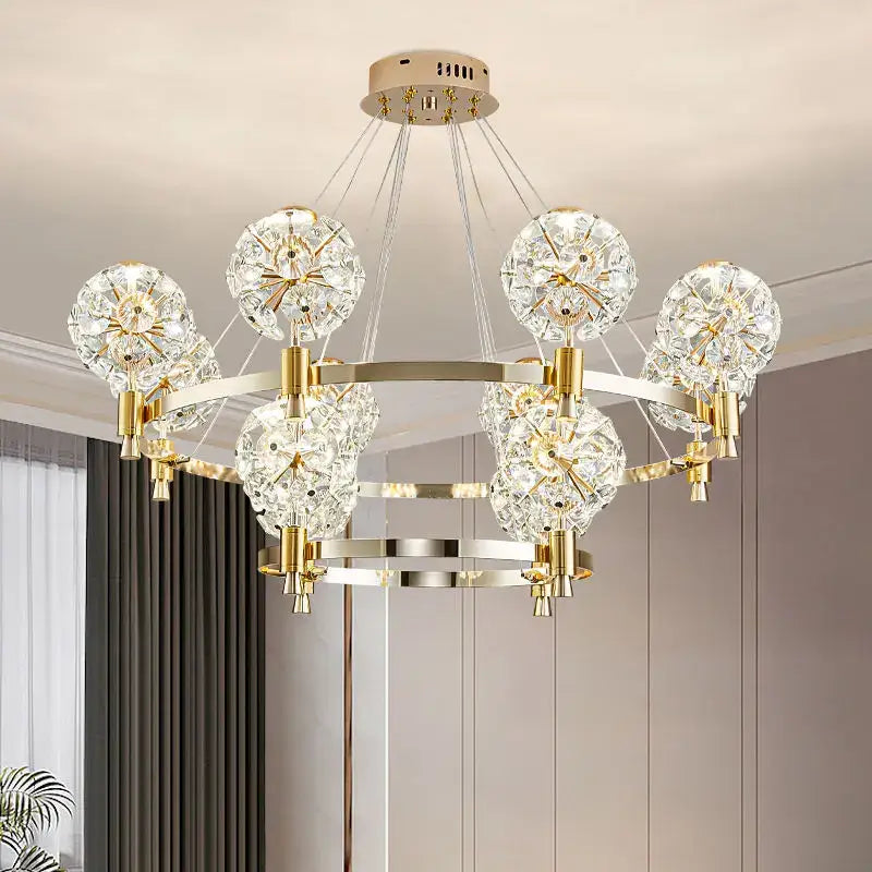 Gold crystal chandelier dandelion sphere light for living room