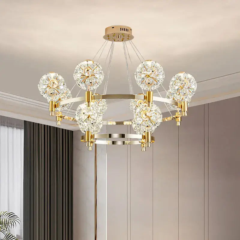 Gold crystal chandelier dandelion sphere light for living room