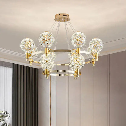 Gold crystal chandelier dandelion sphere light for living room