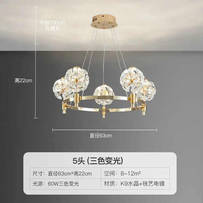 Gold crystal chandelier dandelion sphere light for living room