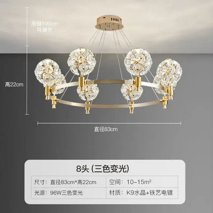 Gold crystal chandelier dandelion sphere light for living room