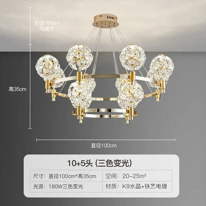 Gold crystal chandelier dandelion sphere light for living room