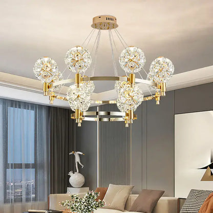 Gold crystal chandelier dandelion sphere light for living room