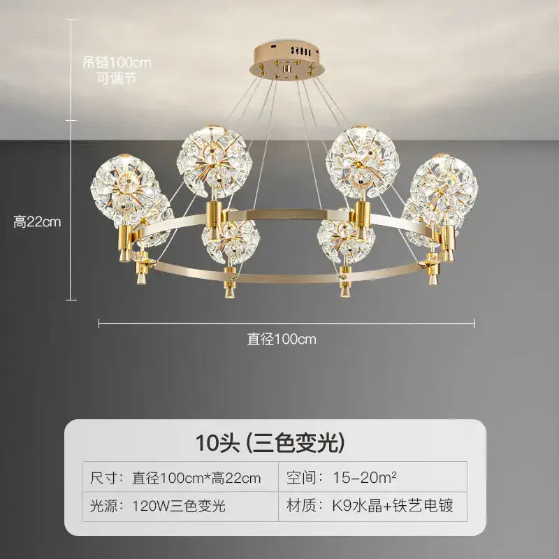 Gold crystal chandelier dandelion sphere light for living room