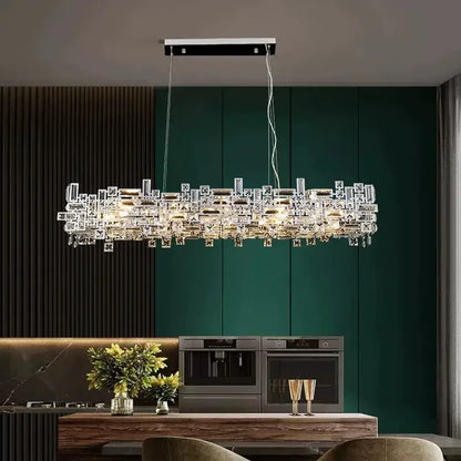 Modern square gold and clear crystal chandelier living room