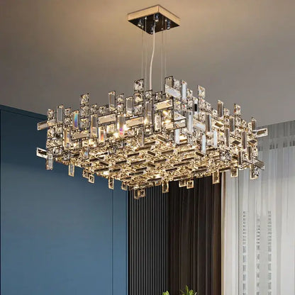 Modern square gold and clear crystal chandelier living room