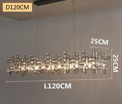 Modern square gold and clear crystal chandelier living room