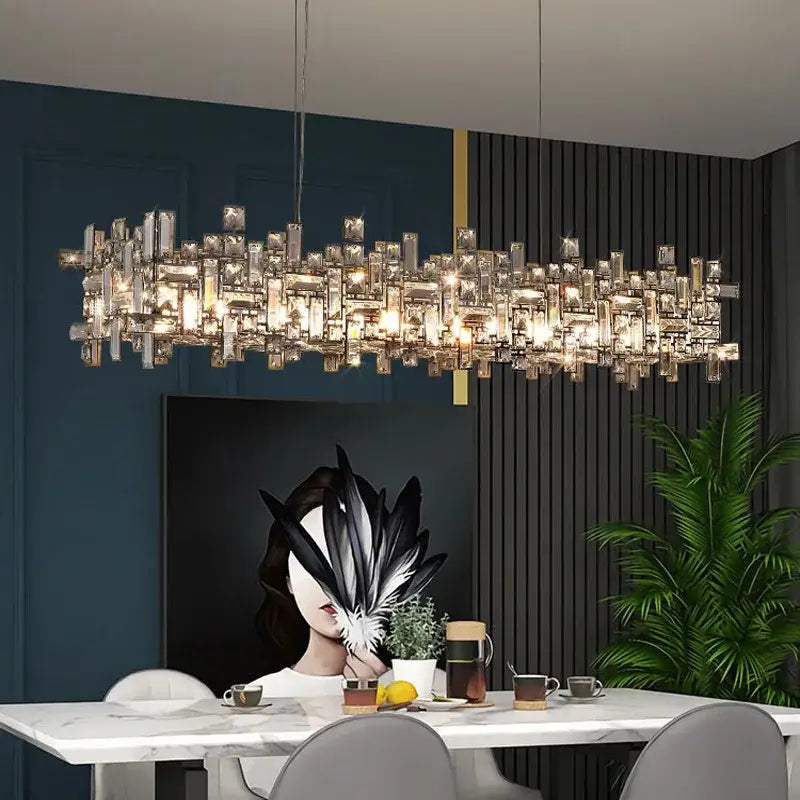 Modern square gold and clear crystal chandelier living room