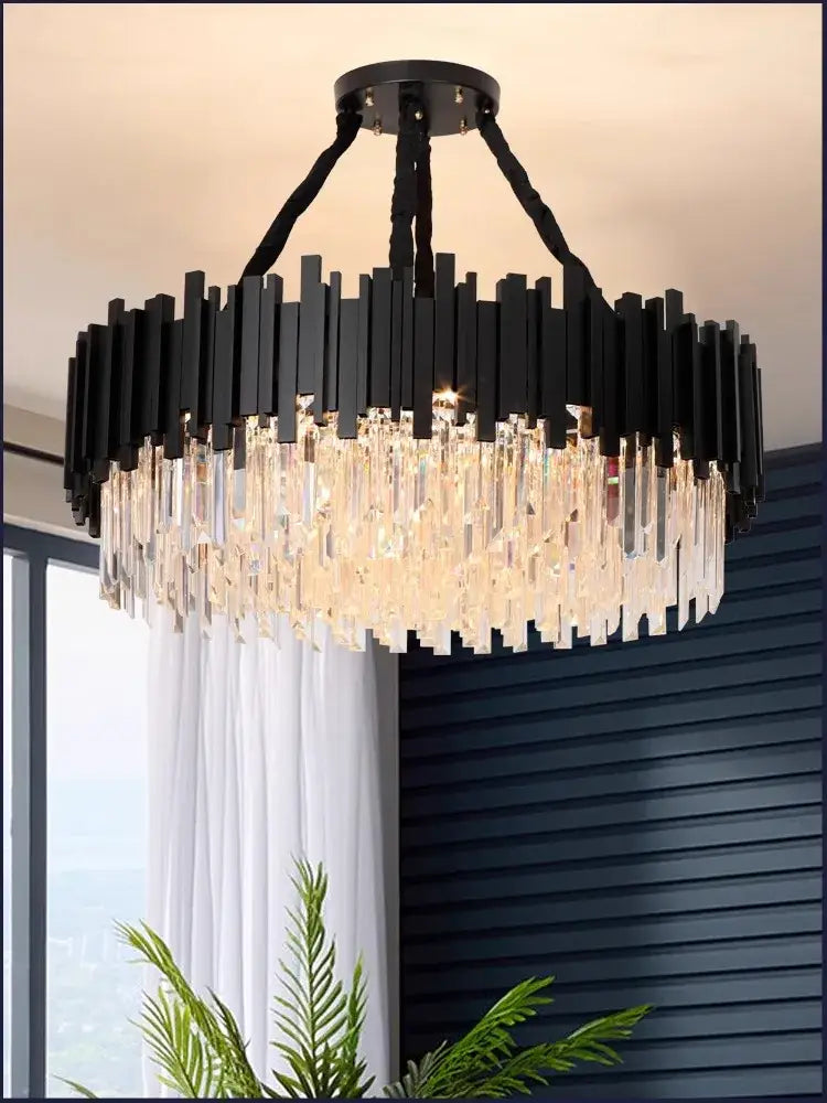 Modern gold & black crystal chandelier dining room light