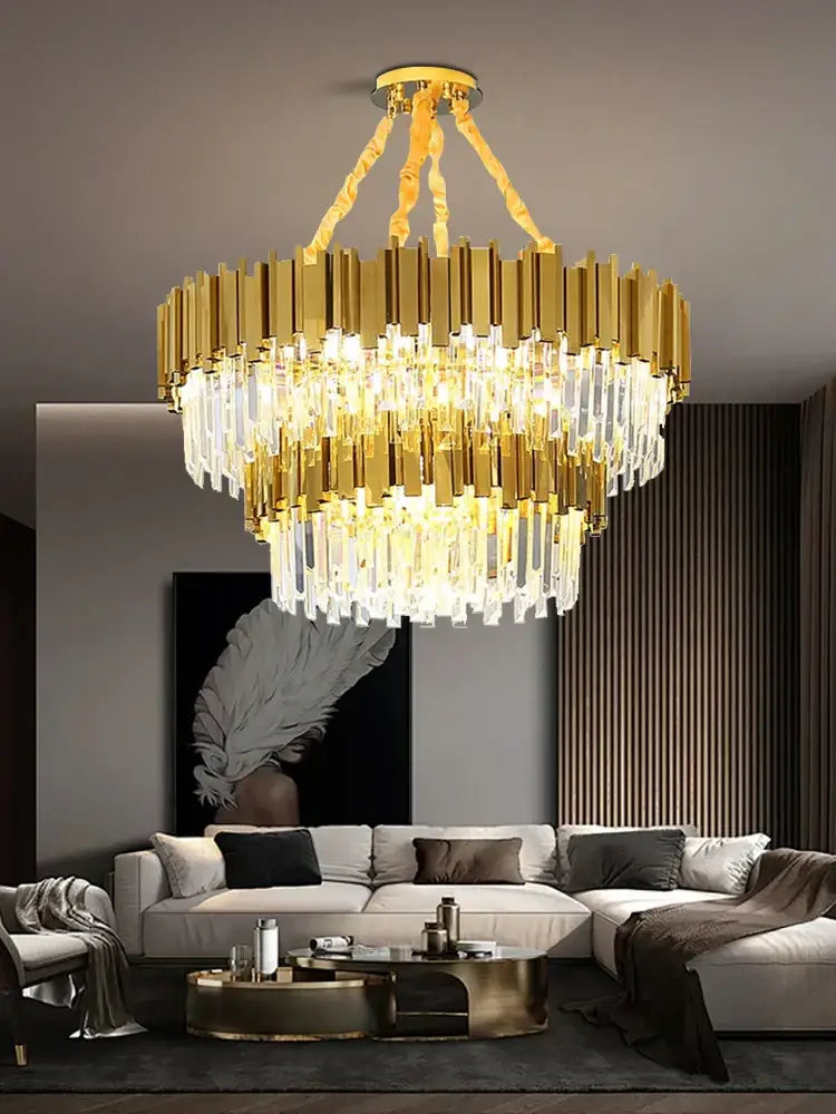 Modern gold & black crystal chandelier dining room light