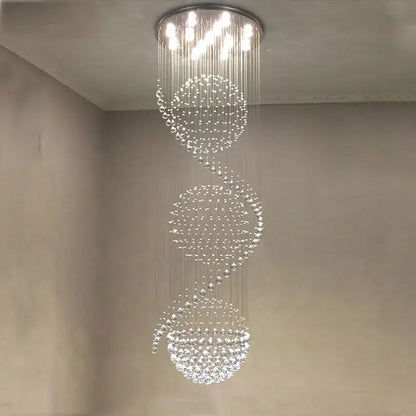 Modern faceted sphere crystal chandelier for villa staircase hall