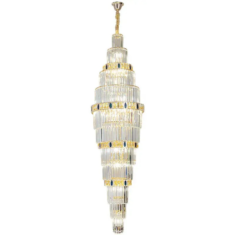 Modern spiral gold and blue crystal chandelier staircase light luxury