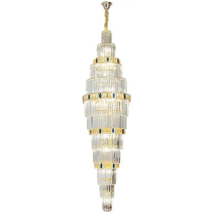 Modern spiral gold and blue crystal chandelier staircase light luxury