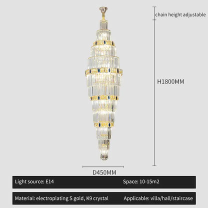 Modern spiral gold and blue crystal chandelier staircase light luxury
