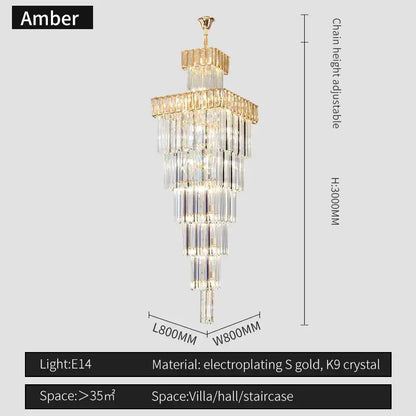Modern gold crystal chandelier staircase pendant light