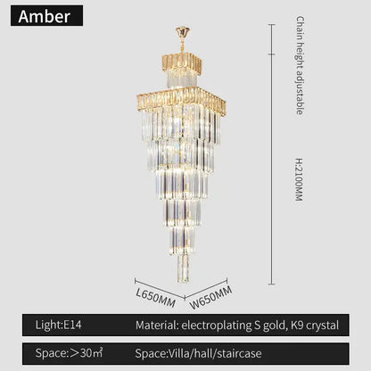Modern gold crystal chandelier staircase pendant light