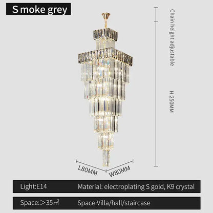 Modern gold crystal chandelier staircase pendant light