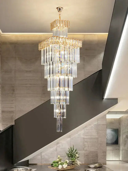Modern gold crystal chandelier staircase pendant light