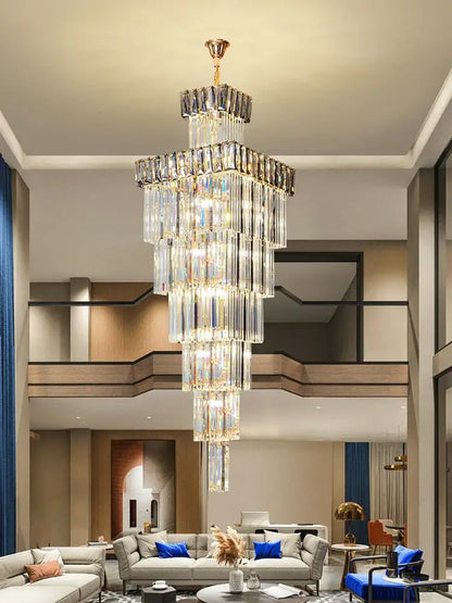 Modern gold crystal chandelier staircase pendant light