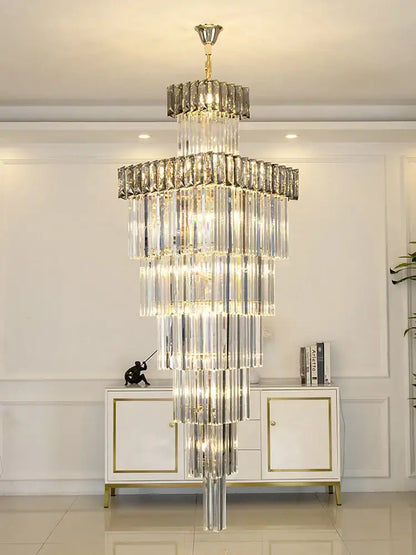 Modern gold crystal chandelier staircase pendant light