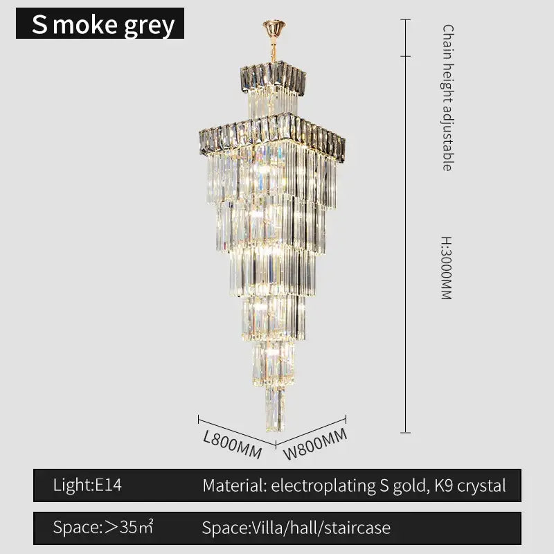 Modern gold crystal chandelier staircase pendant light