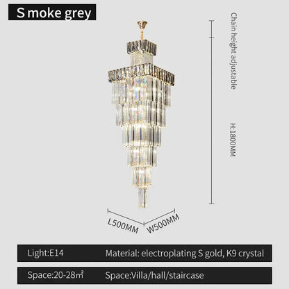 Modern gold crystal chandelier staircase pendant light