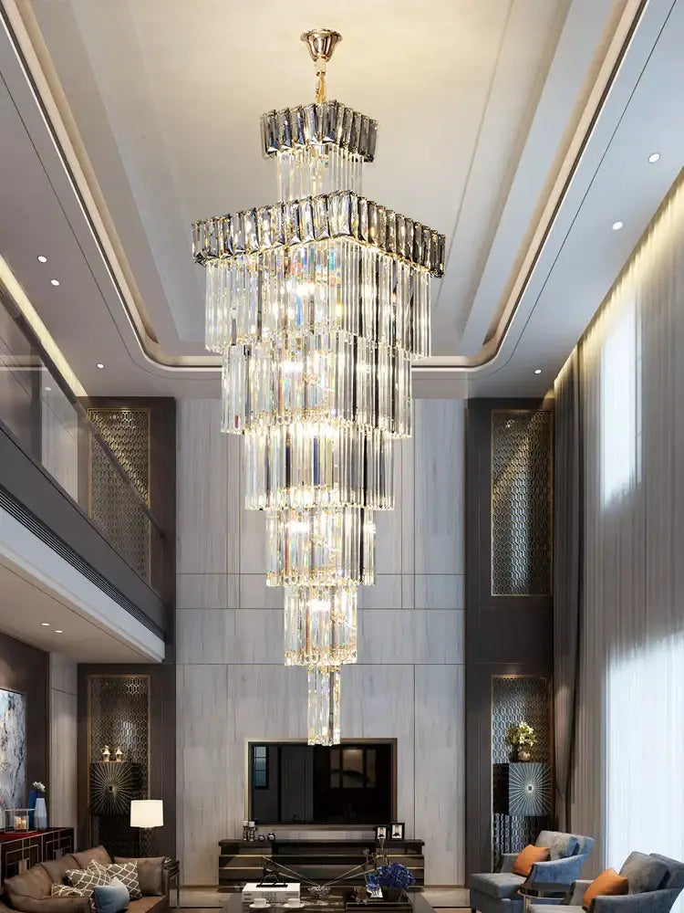 Modern gold crystal chandelier staircase pendant light