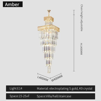 Modern gold crystal chandelier staircase pendant light