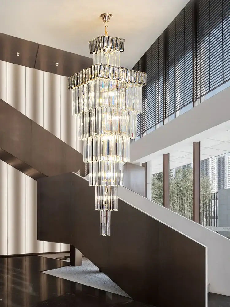 Modern gold crystal chandelier staircase pendant light