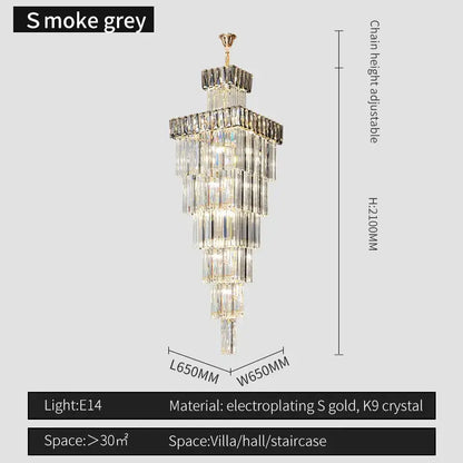 Modern gold crystal chandelier staircase pendant light