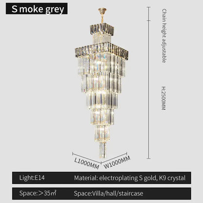 Modern gold crystal chandelier staircase pendant light