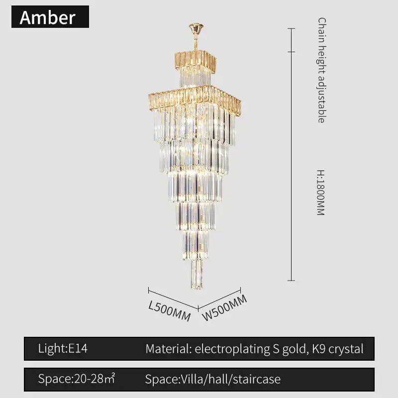 Modern gold crystal chandelier staircase pendant light
