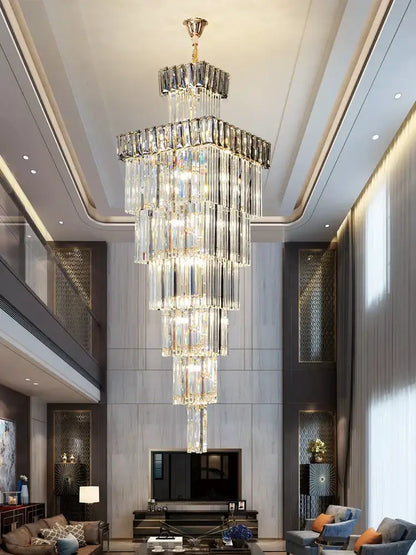 Modern gold crystal chandelier staircase pendant light