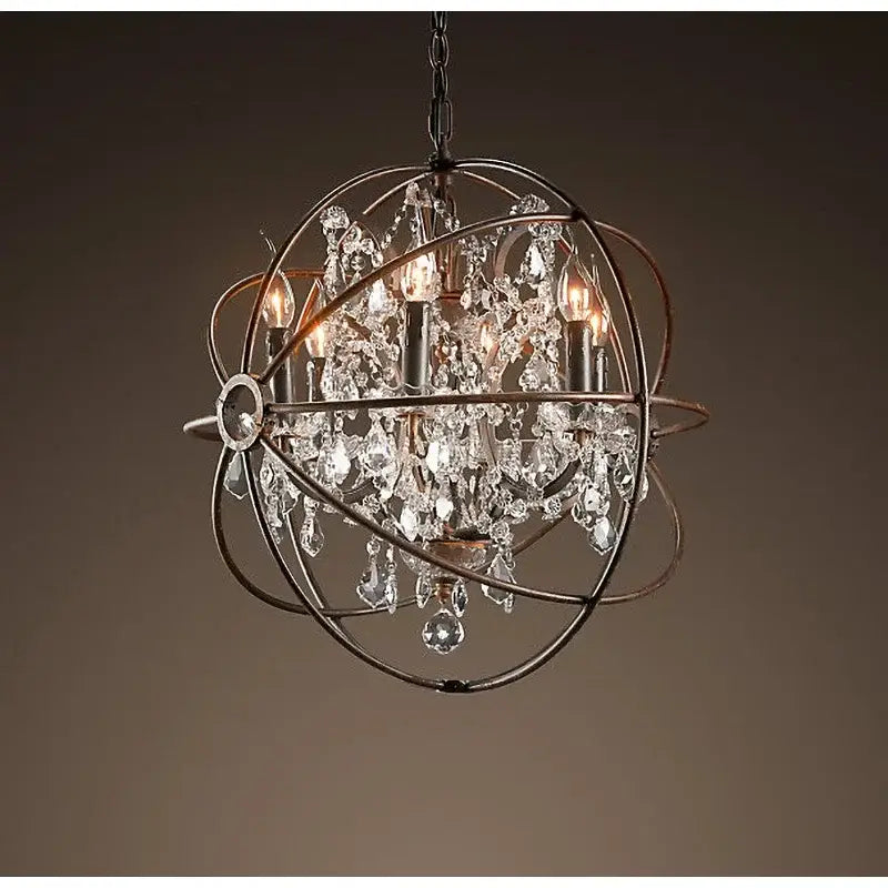 crystal chandelier spherical dark metal light for living room