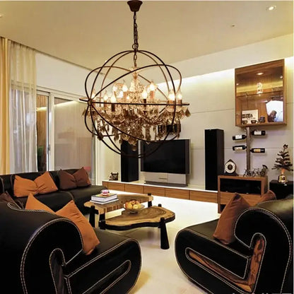 crystal chandelier spherical dark metal light for living room