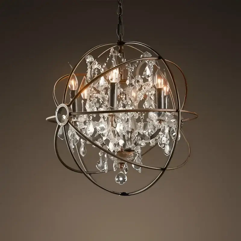 crystal chandelier spherical dark metal light for living room