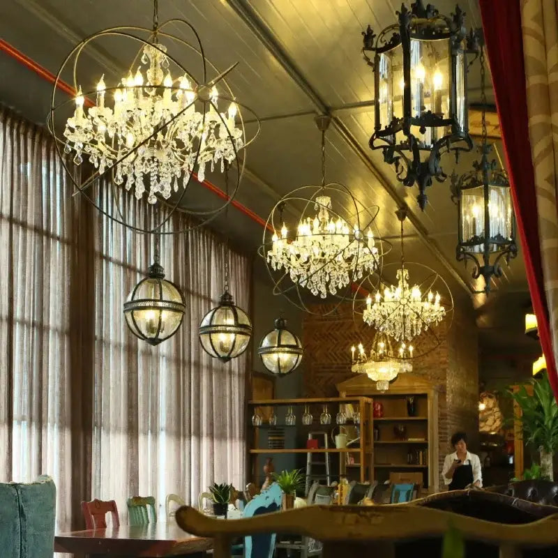 crystal chandelier spherical dark metal light for living room