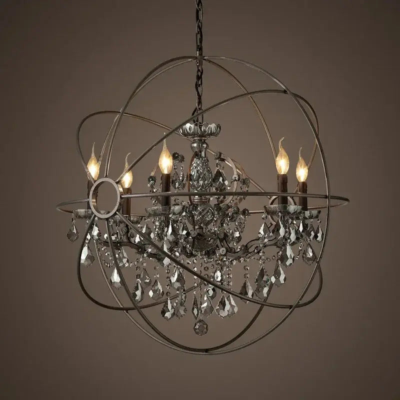 crystal chandelier spherical dark metal light for living room