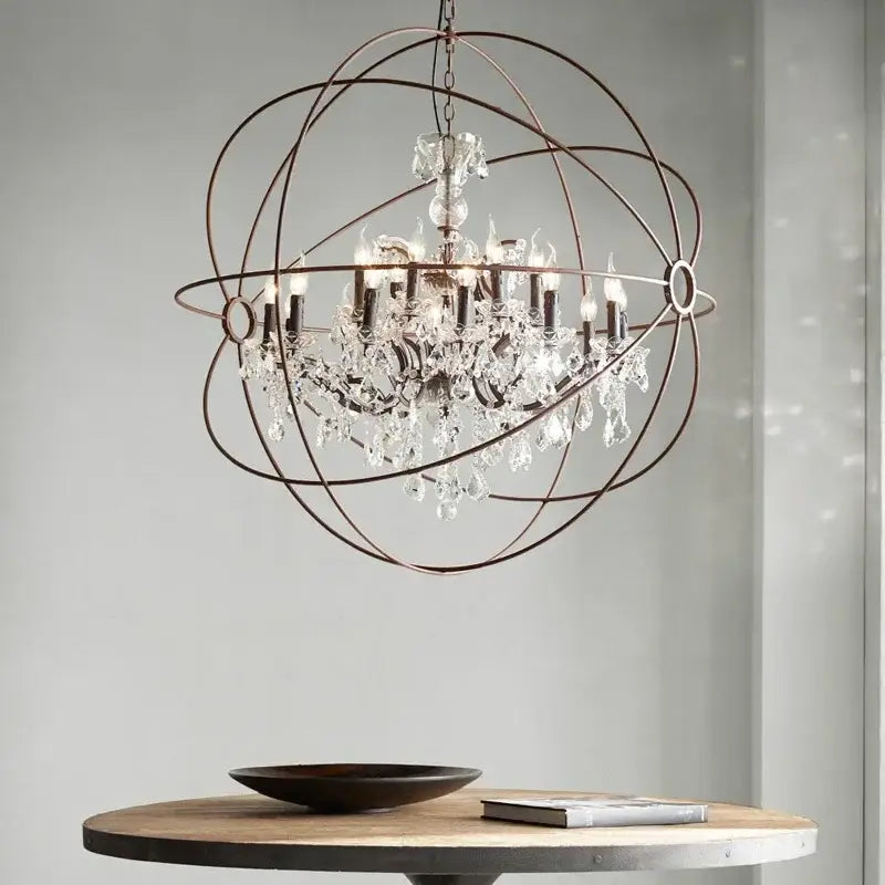 crystal chandelier spherical dark metal light for living room