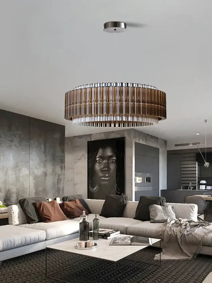 Modern copper & clear glass crystal chandelier living room light