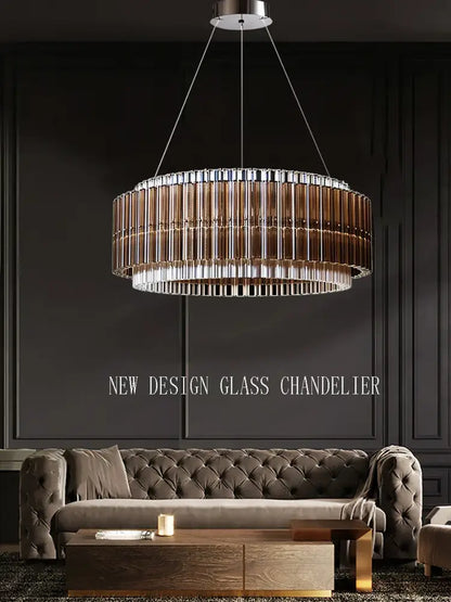 Modern copper & clear glass crystal chandelier living room light