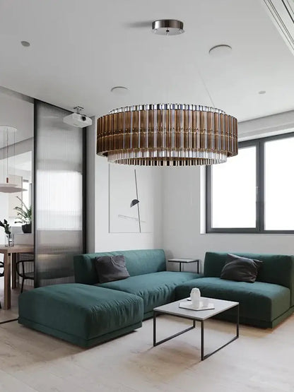 Modern copper & clear glass crystal chandelier living room light
