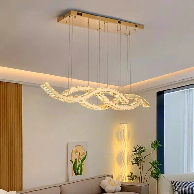Modern gold rectangular crystal chandelier dining room light